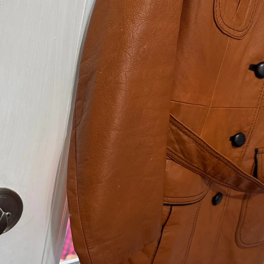 Vintage Brown Womens Leather Jacket with Belt & Removable Faux Fur Vest Small - Picture 7 of 16